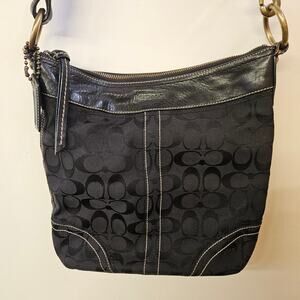 Coach Signature Logo Crossover Bag Black Canvas Purse K0649-10403